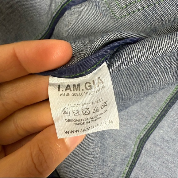 I.AM.GIA Sinead Navy and Green Tiger Cropped Jean Trucker Jacket NWOT - Picture 12 of 15